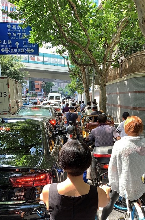 Stuck in a traffic jam on the way to a meeting.
