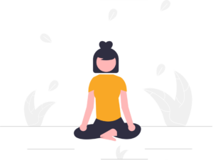 A cartoon drawing of a person sitting cross-legged and meditating.