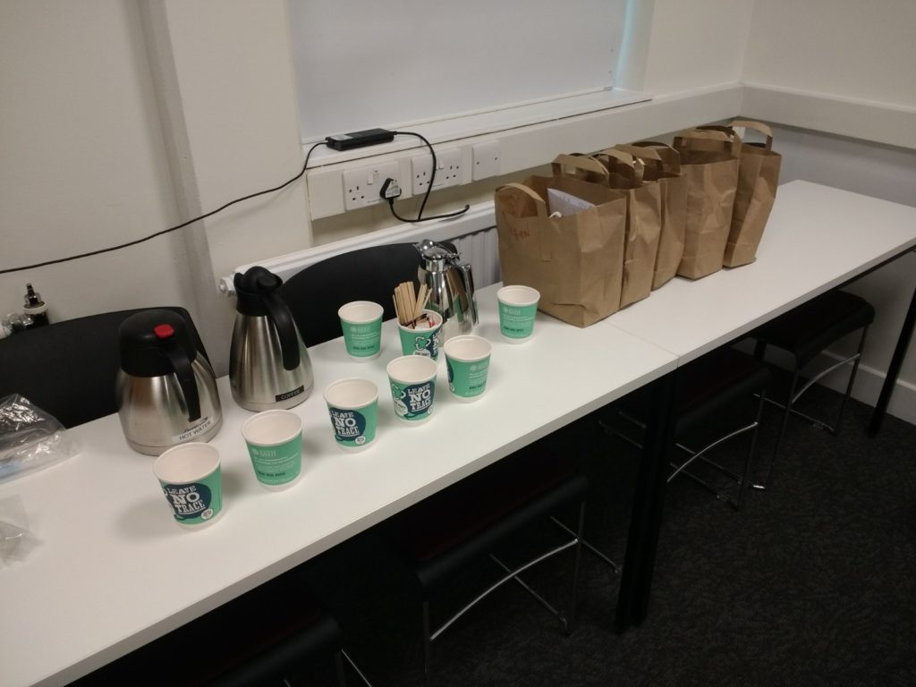 Lunch, tea, and coffee are served during the meeting