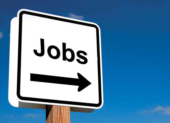 A sign that says Jobs with an arrow to the right.