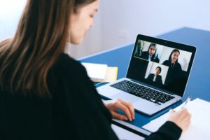 Woman on an online meeting.