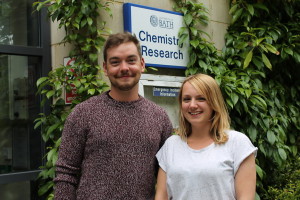 PhD students Rhod Jenkins and Jess Bean after winning their respective zones in "I'm a Scientist, Get me out of here"