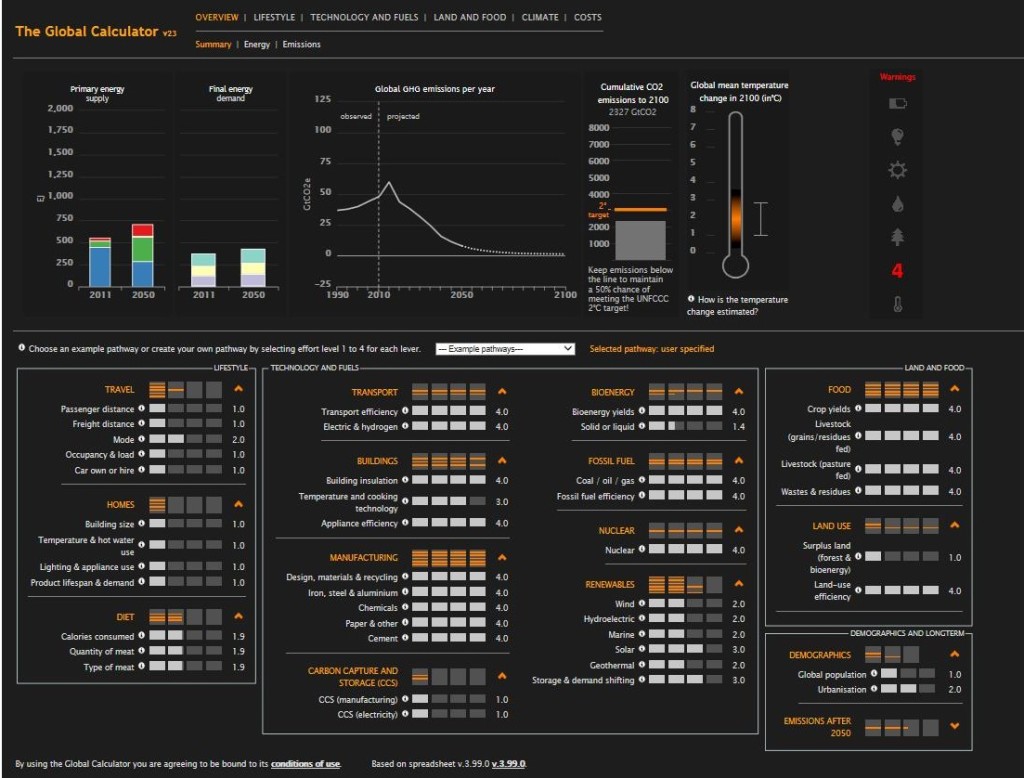 The global calculator overview page with my tailored pathway.