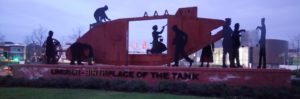 Lincoln: the birthplace of the tank. A memorial to workers frames a distant city view