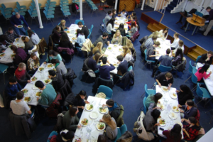 Students attending the International Lunch at the Widcombe Baptist Church.