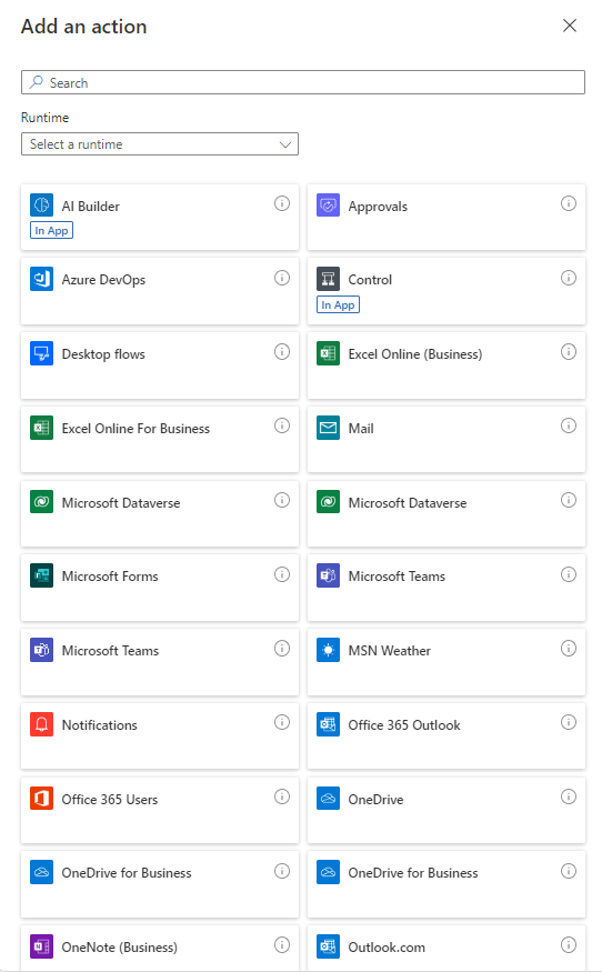 Power Automate screenshot of action logos 