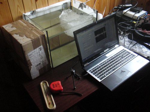 This acoustic experiment fits nicely on a table top, and measures the noise of individual growlers as they melt ...