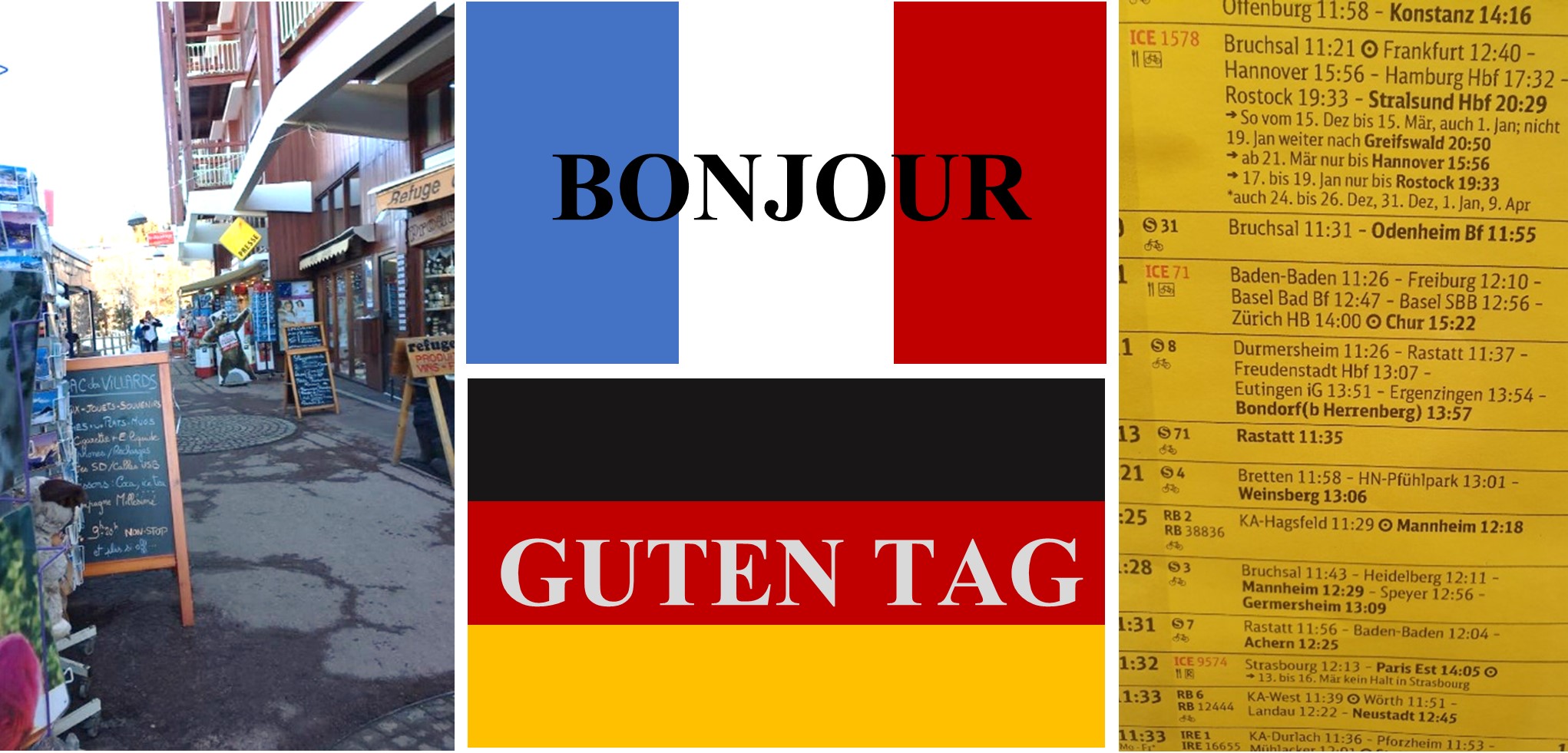 Images showing a contrast between the French and German languages