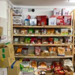 Shelves of packaged rice in Chinese supermarket.