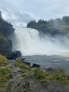 A waterfall from the river bank