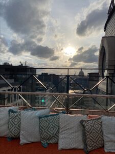 Roof terrace balcony with a sunset 